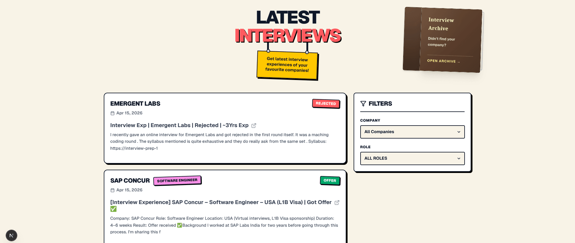 Latest Interview Experiences